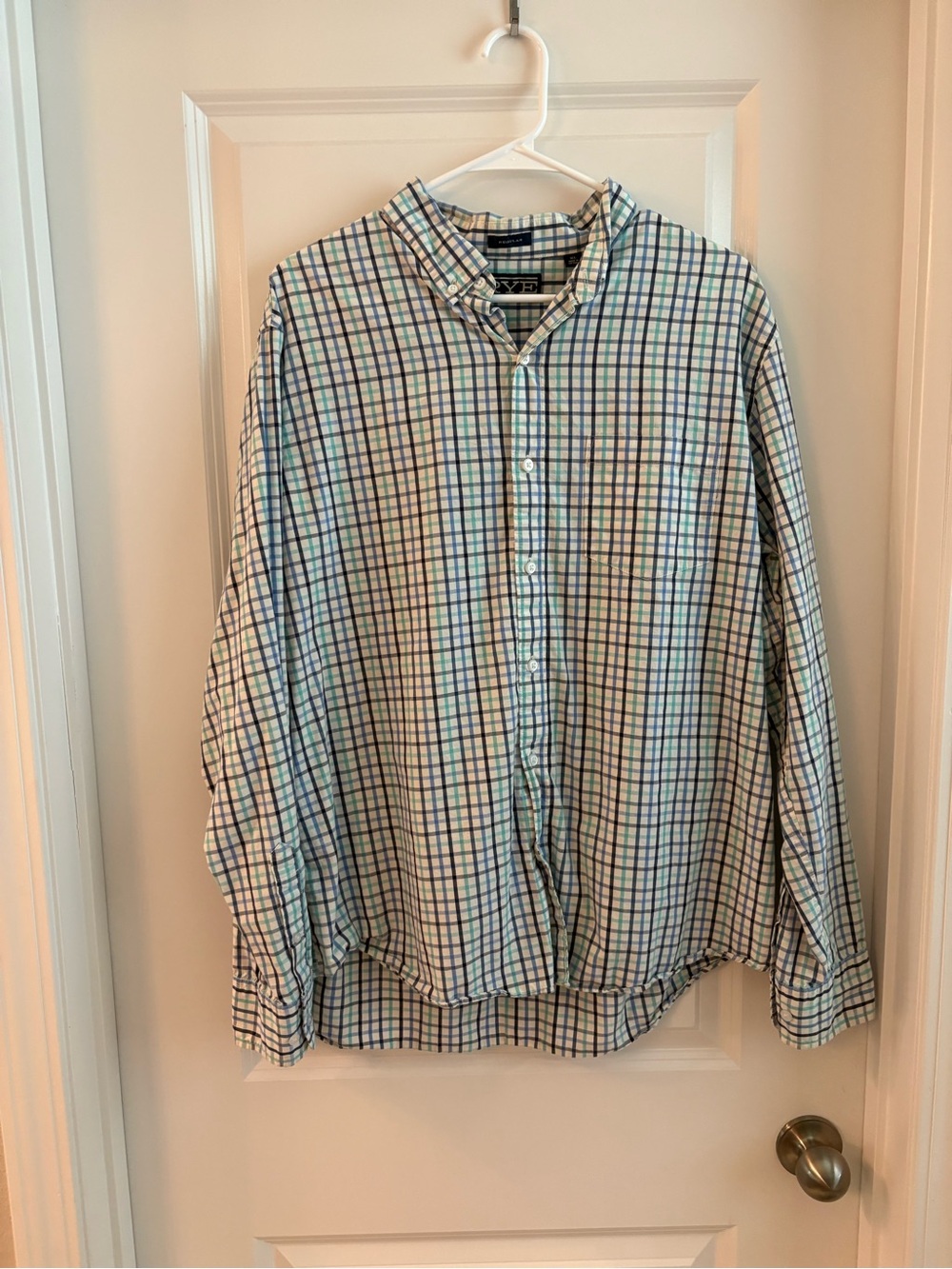 Rye Men's Plaid Button-Down Shirt in White, Blue, and Green